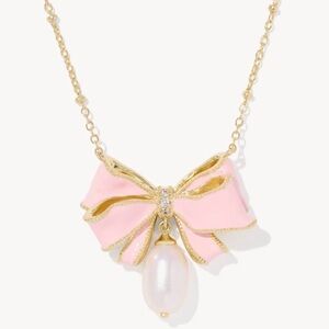 Kendra Scott x LoveShackFancy Pearl Bow Gold Necklace~Pink Enamel 🎀